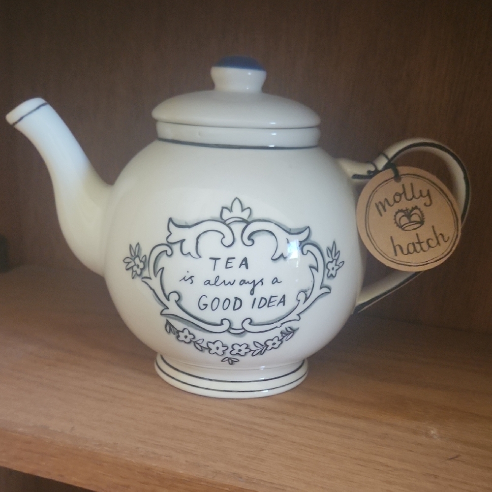 Molly Hatch White and Blue Ceramic Teapot Rare